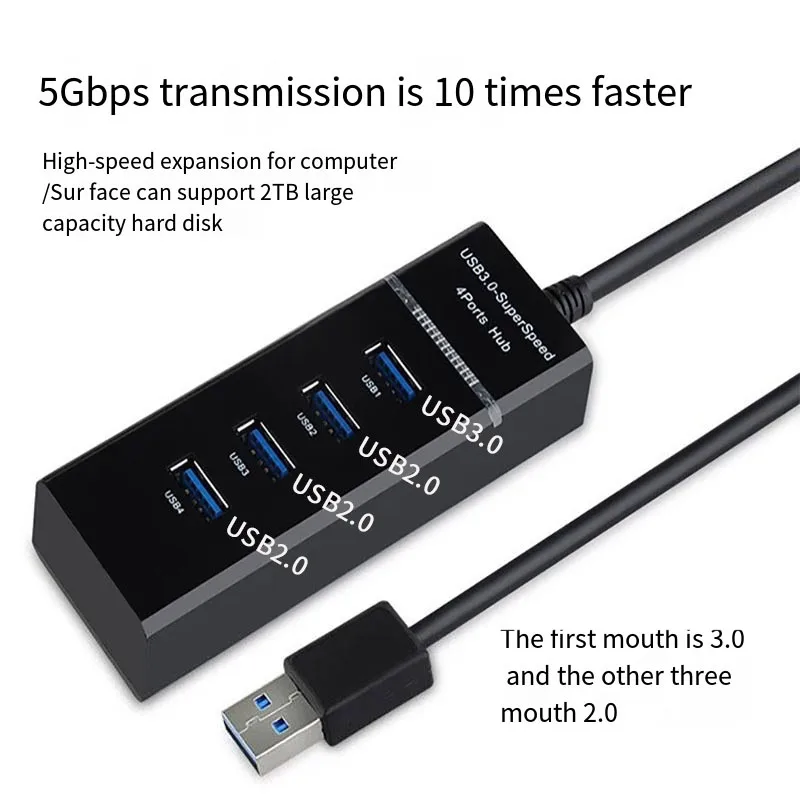 4 Ports USB Hub 3 0 High Speed Multi USB Splitter Adapter OTG For Xiaomi Lenovo PC Computer Accessories 30/120cm