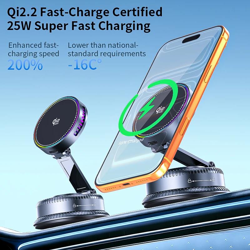 QI2 25W Magnetic Wireless Charger ICE Cooling Fan Car Phone Holder Stand For Magsafe iPhone 17 Pro Max Fast Charging Holder