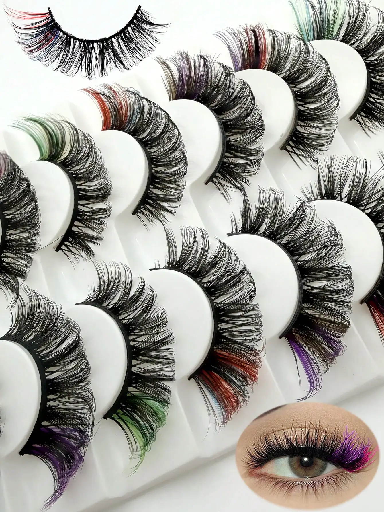 7 Paar bunte falsche Wimpern, 3D-Nerzhaar, DD-gewellte, flauschige Wimpern, russisches Volumen, natürliche, dicke Wimpern – Detail 1