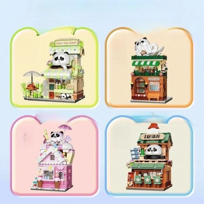 الباندا مقهى شارع المشهد اللبنات الأطفال التعليمية الجمعية الباندا الحليب الشاي متجر مدينة لعبة نموذج هدية مزخرفة #5