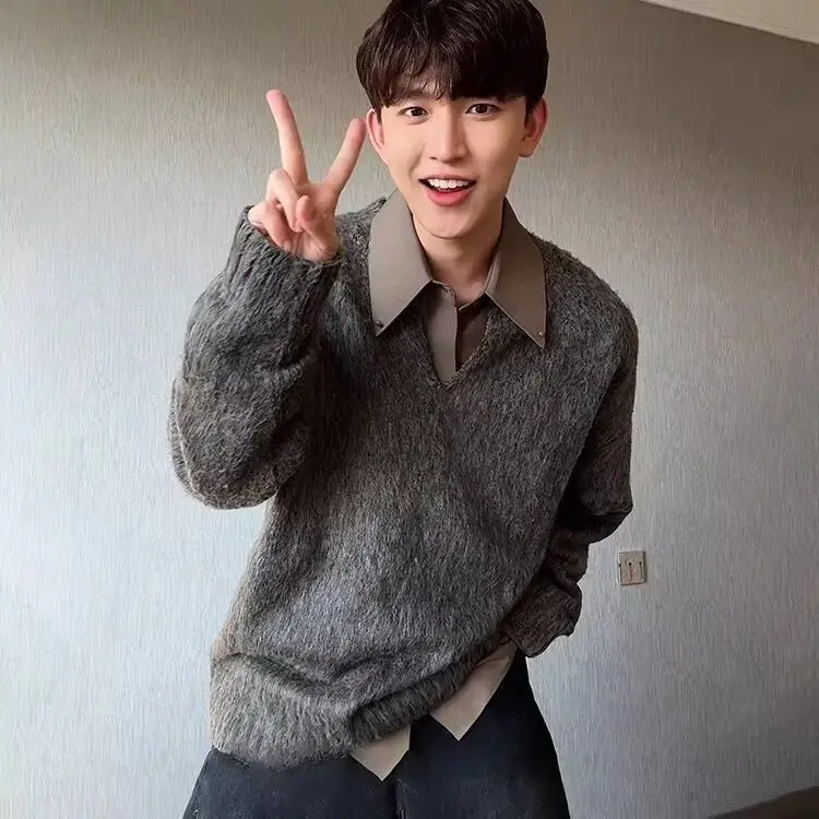 Suéter de Punto con Cuello en V, Estilo Retro Americano, Informal, para Hombre, Color Sólido, Cárdigan Abierto, Ajuste Hoad...