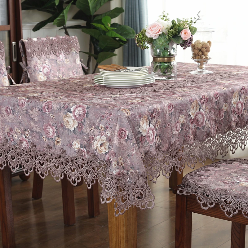 Tablecloth Purple European Classical Lace Embroidered Dining Table Coffee Table Cloth Cover Flower Towel Table Flag Chair Cover