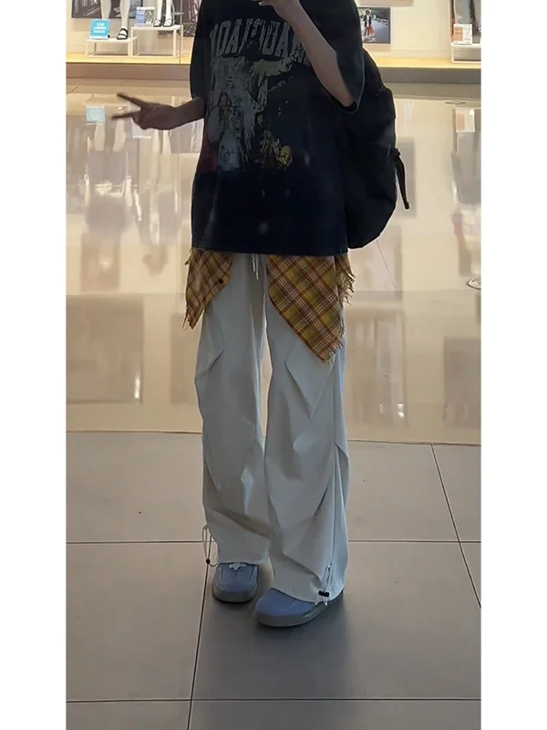 

Men's Summer Lightweight Breathable Ice Silk Work Trousers American Faion Casual Pants Loose Fit Bell Bot Elastic Waist