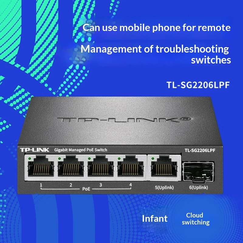 TP-LINK 6-Port Cloud Managed PoE Switch TL-SG2206LPF, 4 PoE+ Ports 57W, 1 Gigabit SFP, 6kV & VLAN for Surveillance