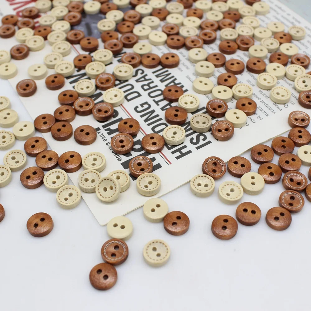 100 or 200pcs mini 1cm mix color Wooden sewing button scrapbook round dotted coffee four holes for Wedding Decor Sewing Accessor