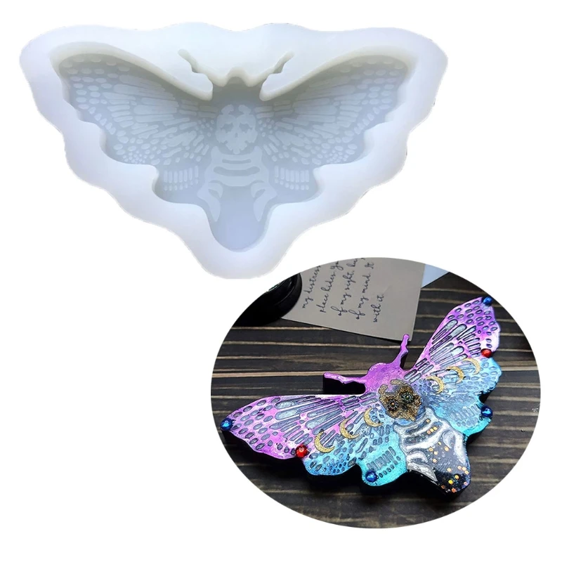 E0BF for Creative Moth Keychain Resin Mold DIY Crafts Bracelet Pendant Silicone Mould Handmade Moth for Key Chain Resin Casti