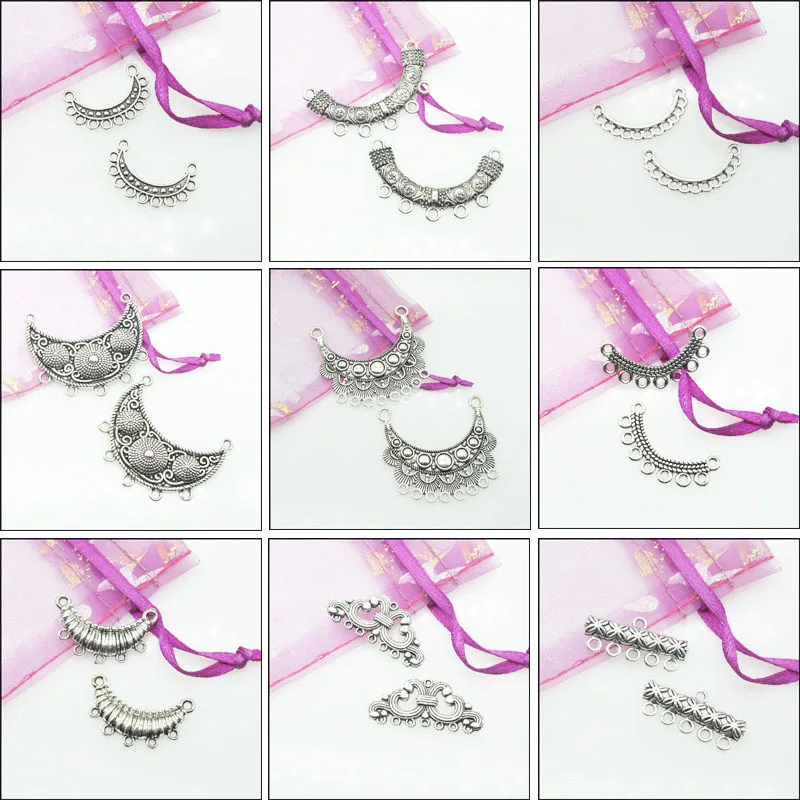 New Retro Flower Moon Wave Charms Antiqued Silver Plated Connectors For Gifts Jewelry