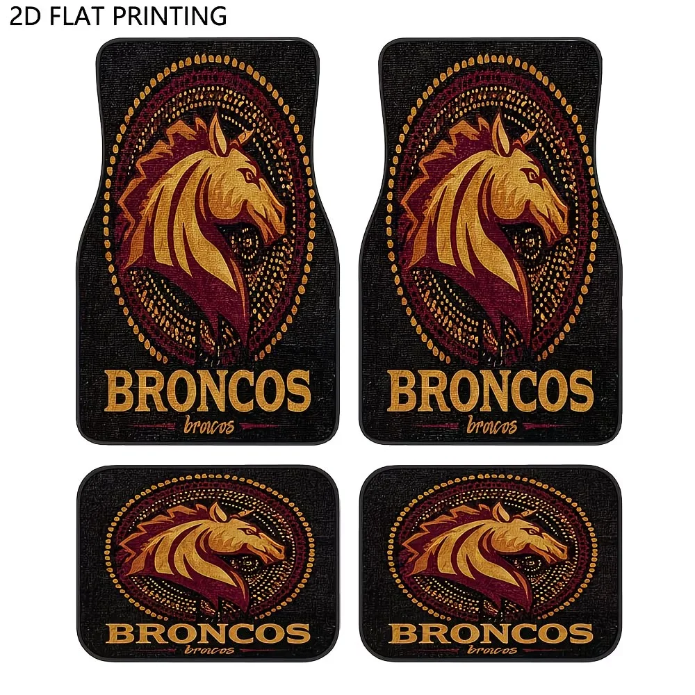4Pc, Car Floor Mats with Exquisite Appearance, Broncos Horse-Themed Design, Perfectly Designed with Personalized Patterns, Suitable for Cars, Trucks, and Suvs, Durable and Easy to Clean, Suitable for All Seasons, Perfect for Car Enthusiasts to Decorate, the Best Gift for Friends and Family, a Great Way for Friends to Give Their Own Car a New Floor Mat