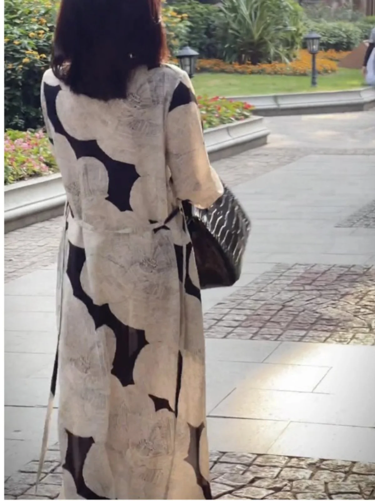 Retro Water-Media Stampa Cotone-Lino Lungo Dr Donna Allentato Dimagrante Leggero V-Ne A-Line Estate Dr