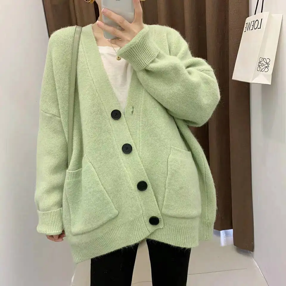 High quality knitted cotton cardigan sweater autumn V-neck single breasted cashmere sweater multi-color JK cardigan top