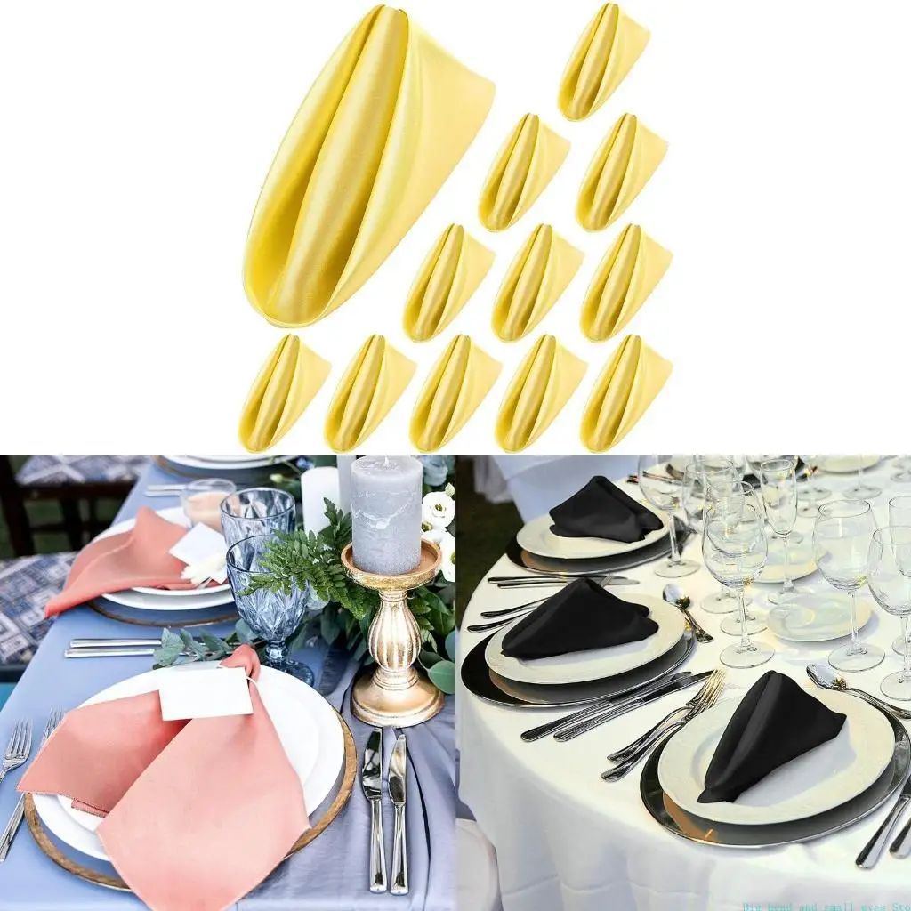 581C 12Pcs 50cm Table Napkins Cloth Square Satin Fabric Napkin Pocket Handkerchief for Wedding Birthday Home Party Hotel
