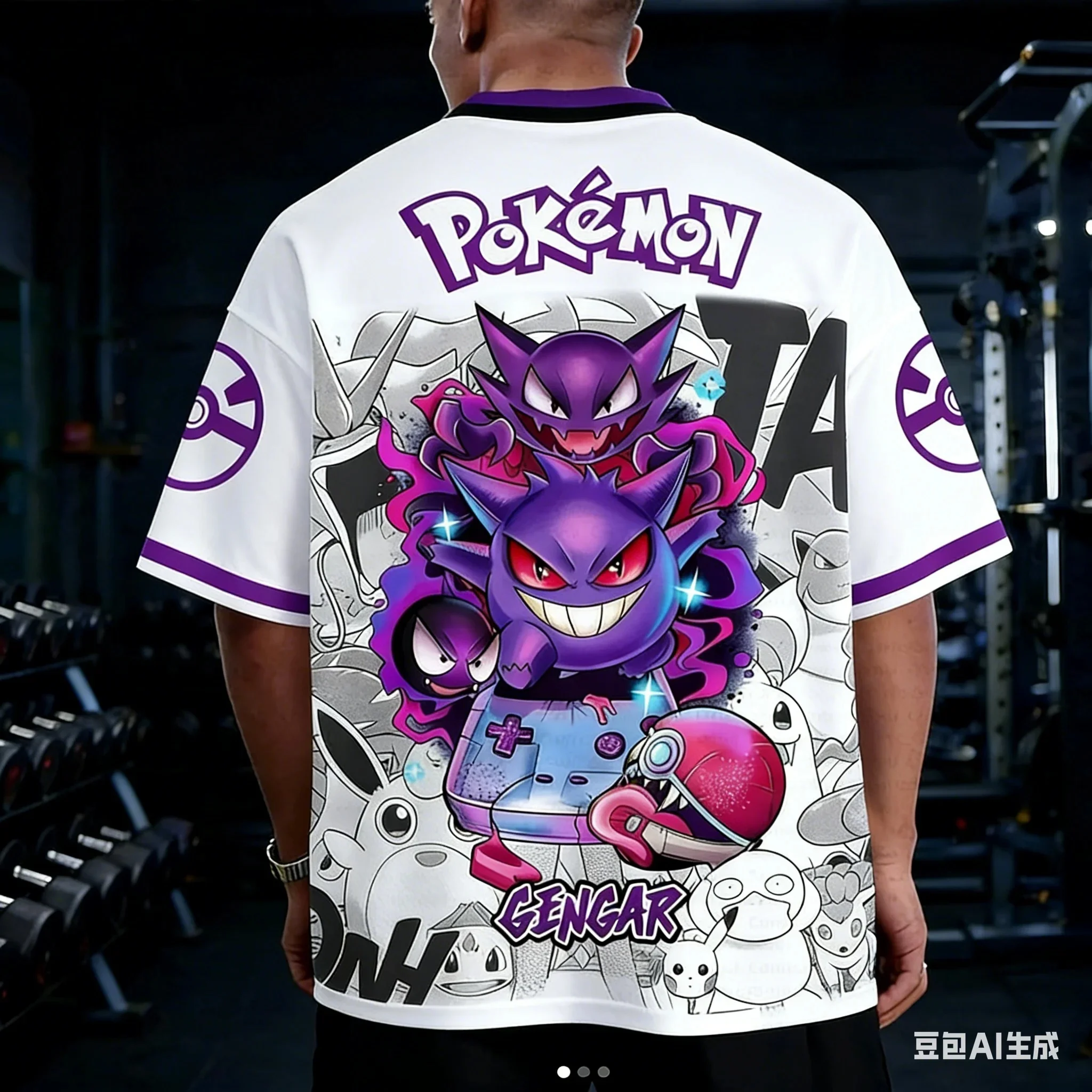 Nueva Camiseta de Fútbol Americano Pokémon Gengar Evolution de Bandai 2026, Anime Japonés, Ropa Urbana de Anime Blanca y Morada 2025