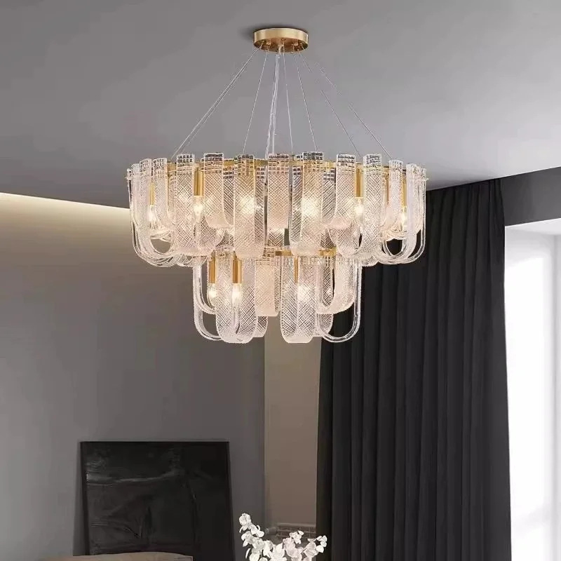 New Copper Luxury Glass Pendant Lamp Living Room Restaurant Bedroom Hotel High-end LED Chandelier Modern Home Art Decor Lighting