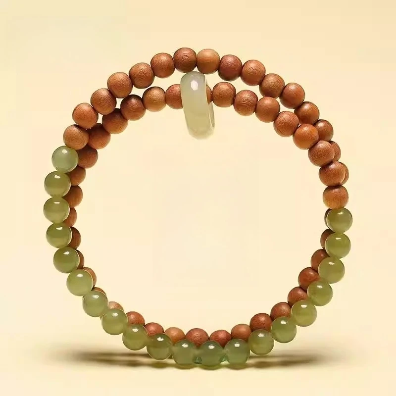 Natural Sandalwood Double Circle Bracelet, Adjustable Handheld Mala Beads for Men & Women, Zen Style Yoga Meditation Gift