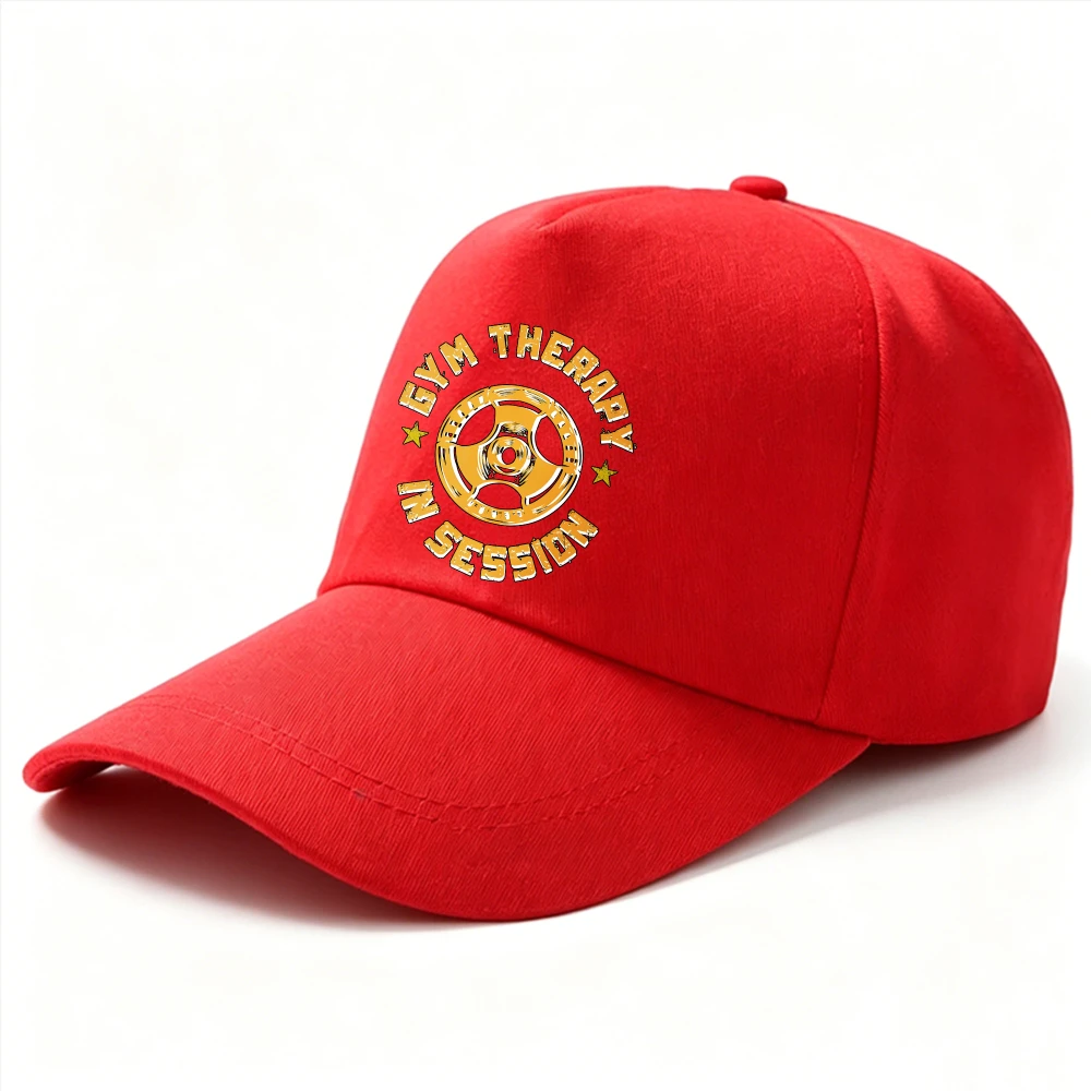 Adjustable Cotton Baseball Cap Gym Therapy in Session Weight Plate Vintage Yellow Letter Print Dad Hat Men Women Outdoor Sun Cap