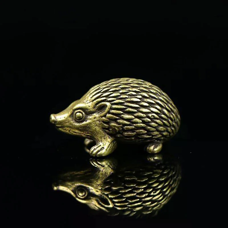 New Copper Hedgehog Small Ornaments Solid Brass Antique Animal Sculpture Crafts Desk Tea Table Decoration Home Decor