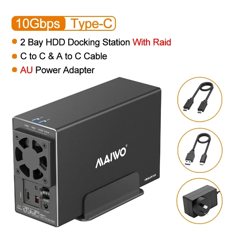 MAIWO 10Gbps 3.5 Inch Dual Bay External Hard Drive Enclosure Case