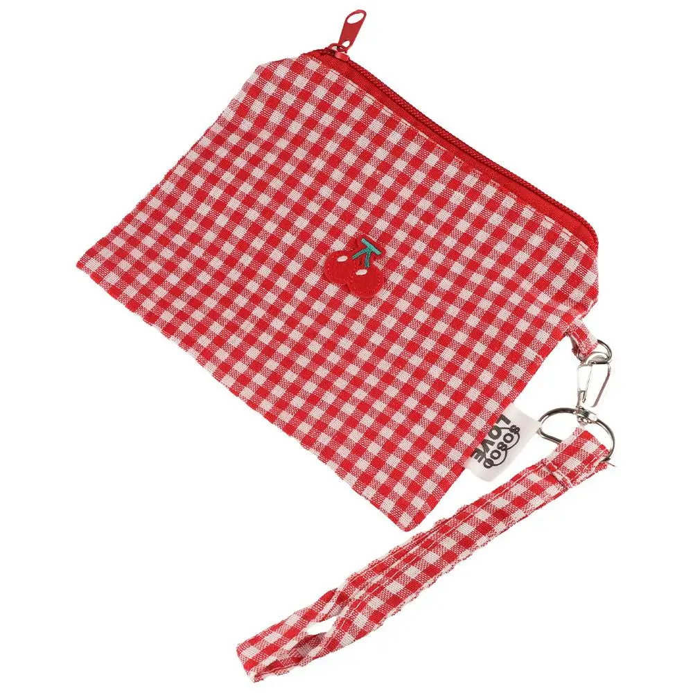 Korean Style Cherry Cosmetic Bag Toiletry Organizer Large Capacity Plaid Makeup Bags Pouch Stationery Bag Canvas Coin Purse