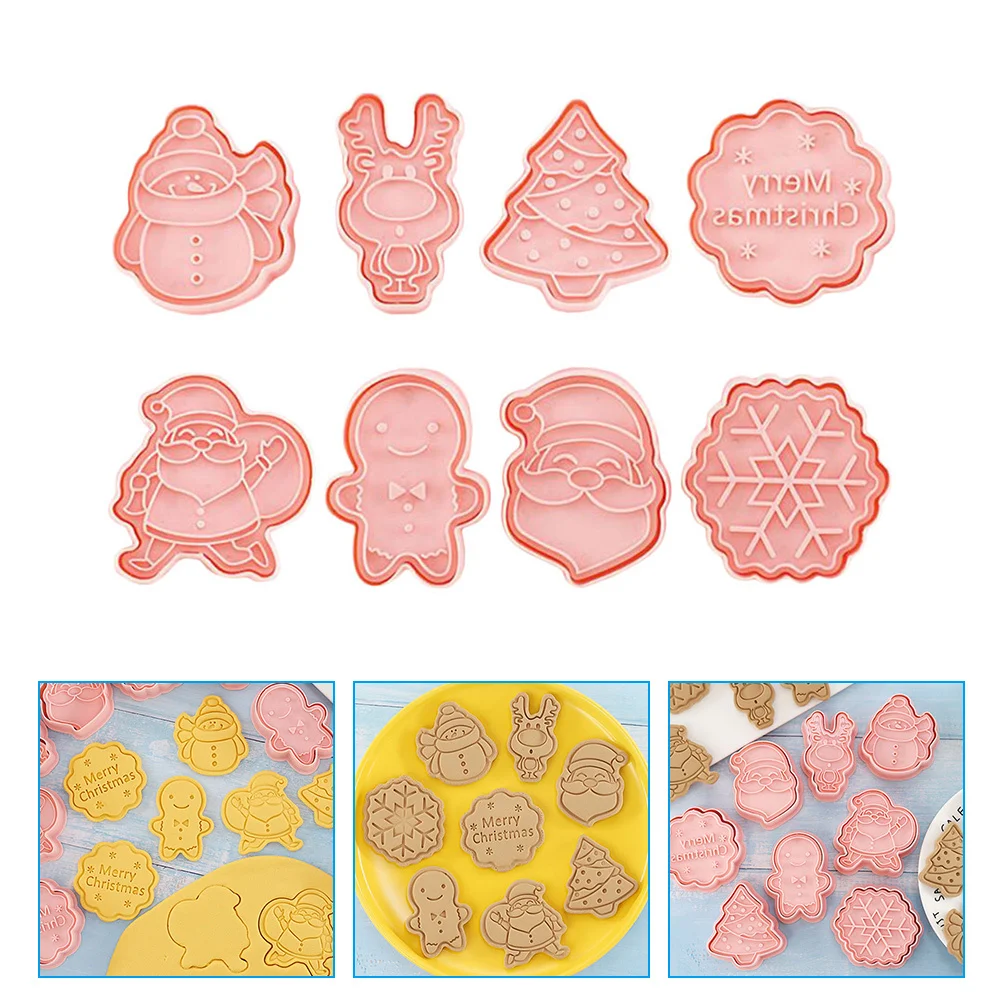 8Pcs Christmas 3D Biscuit Molds Reusable Cookie Cutters Easy to Use and Clean DIY Baking Cookie Mold Plastic Biscuit Molds