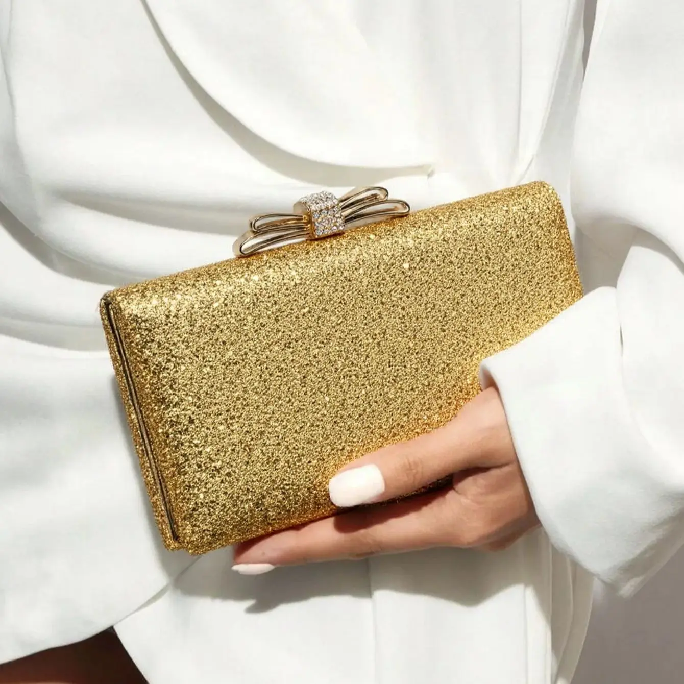 

Металлические вечерние сумки с бантом и бриллиантами, бархатные вечерние сумки с блестками и клапаном, модные женские вечерние клатчи с кошельком на плечо