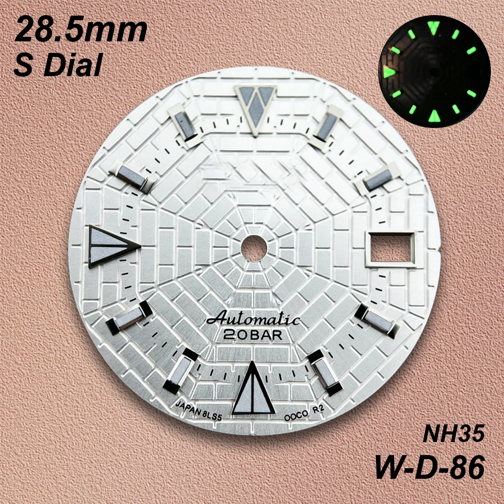 28.5mm S Logo Spider Web Dial Suitable for NH35/NH36 Automatic Movement Green Luminous NH35 Watch Modification Accessories view 3