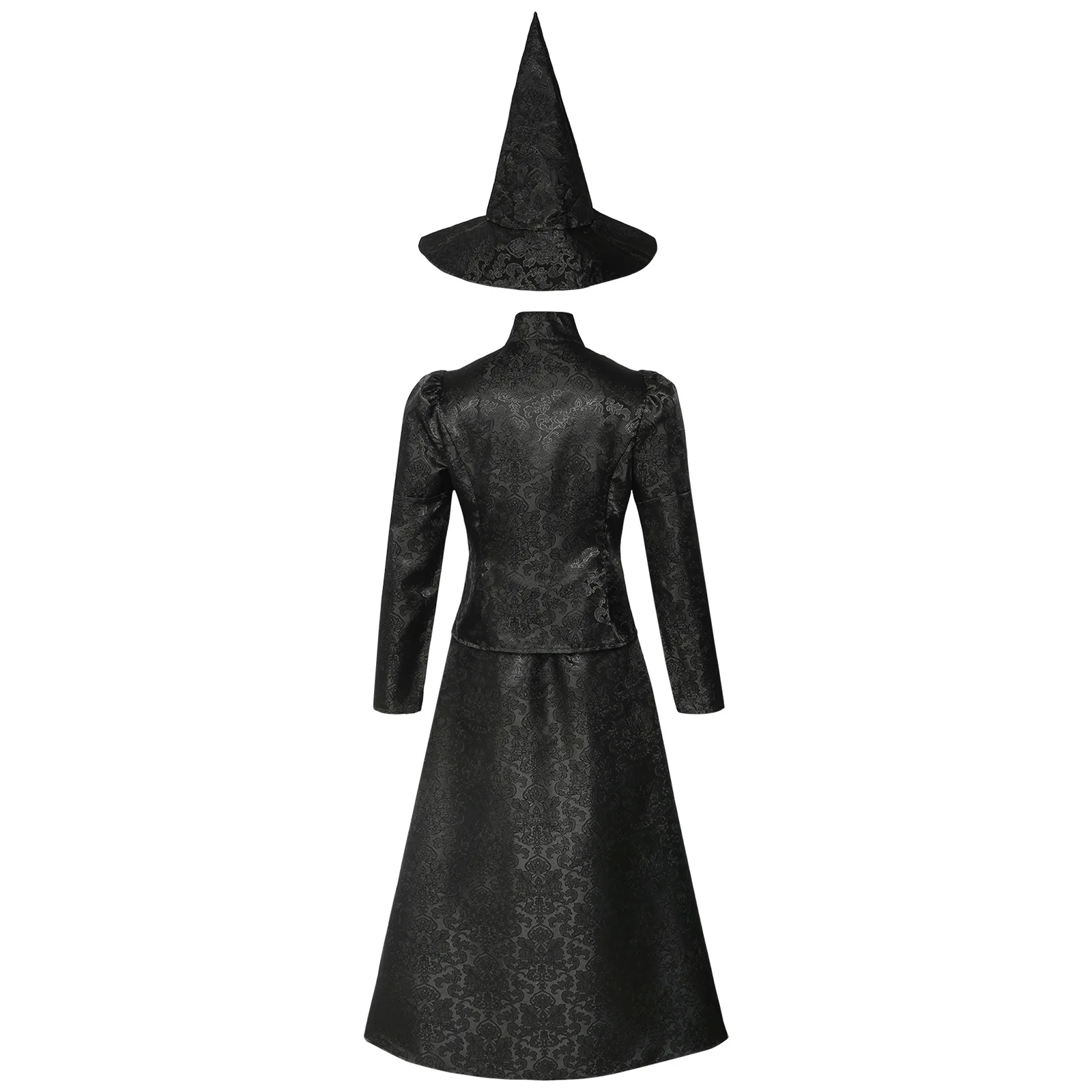 Wicked Cosplay Elphaba Roleplay Costume Printed Dress Hat Outfit Black Dress Witch Halloween Party Suit for Adult Women