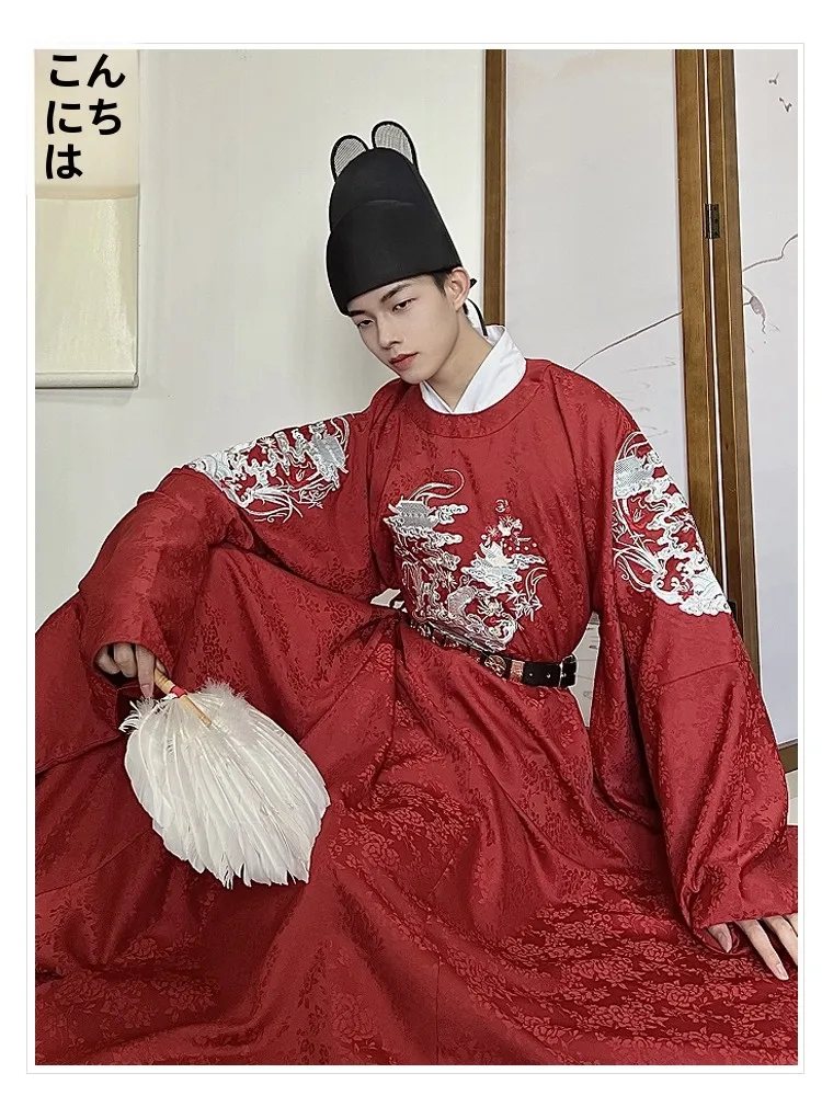 

Оригинальный дизайн, круглый вырез, вышитая роба в стиле династии Мин, мужская и женская, новая модель Ханьфу, весна-лето-осень, свободный крой, полиэстер