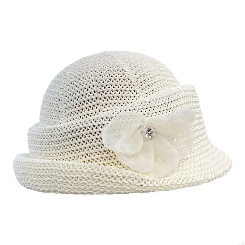 Atmungsaktiver Fischerhut für Damen mit Blumenakzent, durchbrochener für Urlaubskleidung bei warmem Wetter und Spaziergänge – Detail 3
