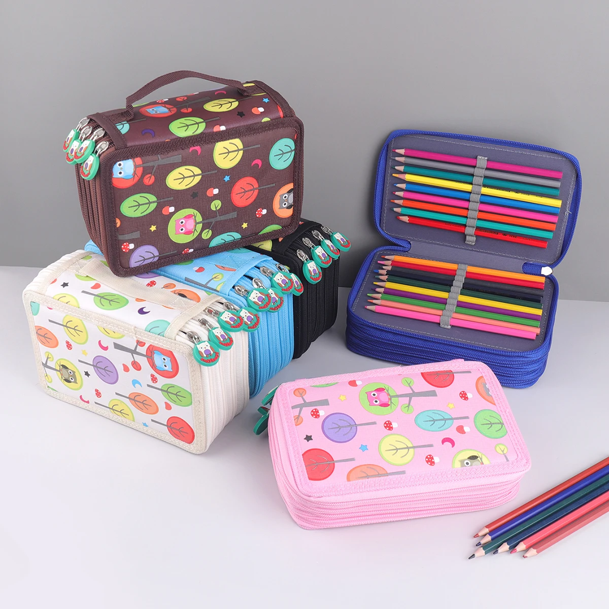 4 Layer Owl Pencil Case Handle,72 Slots Large Capacity Art Pencil Pouch for School Supplies,Multi Compartment Pen Organizer