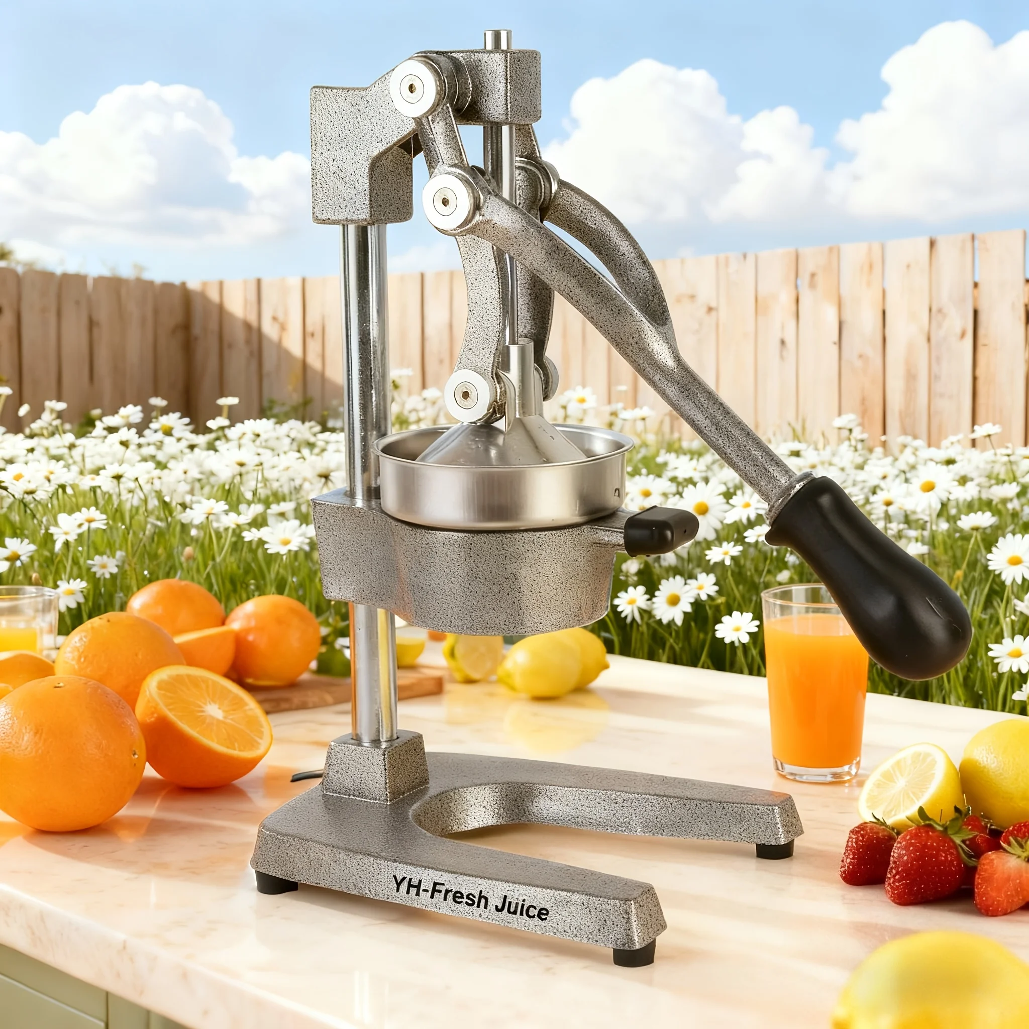 Exprimidor manual de cítricos de grado comercial de alta resistencia - Prensa manual grande de hierro fundido con palanca, base robusta y piezas aptas para lavavajillas - Extractor de zumo de naranja, limón, lima, pomelo y granada de fácil limpieza para el hogar y uso doméstico, exprimidor manual, exprimidores para verduras