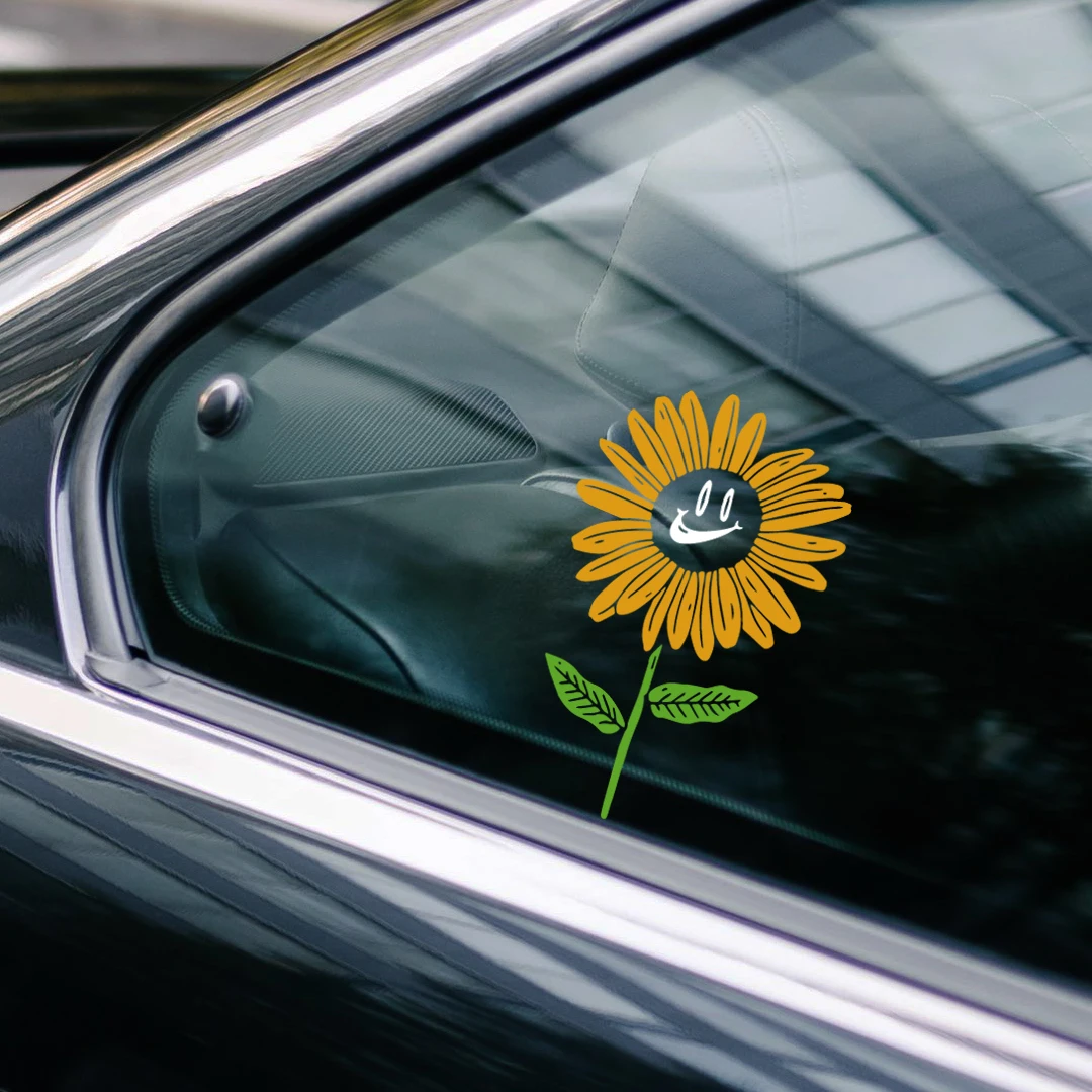 Happy sunflower creative car sticker retro window glass decoration sticker Touring car and RV waterproof and no glue left