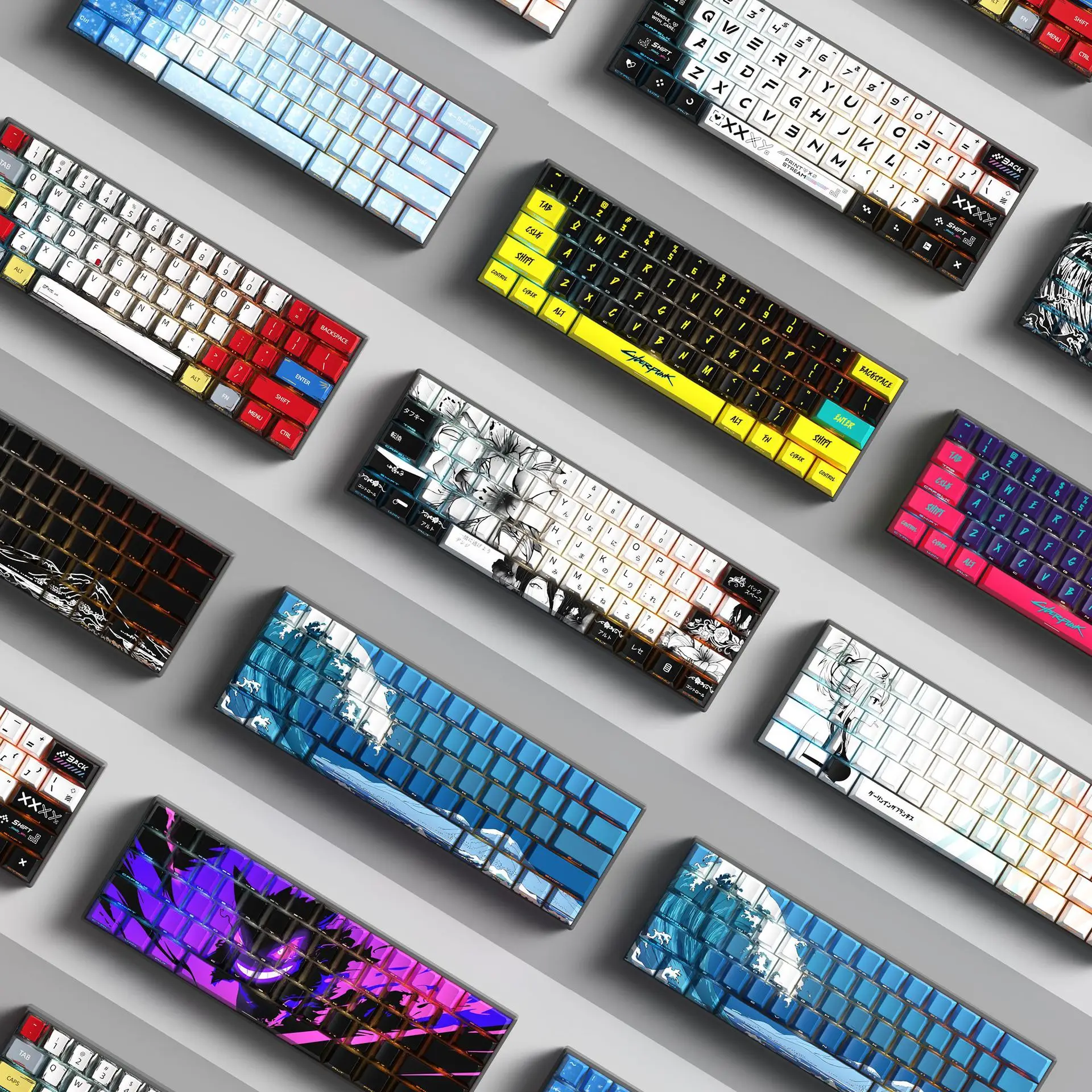 

2077 keycaps 129 keys original factory side engraved translucent keycaps PBT thermal sublimation mechanical keyboard caps