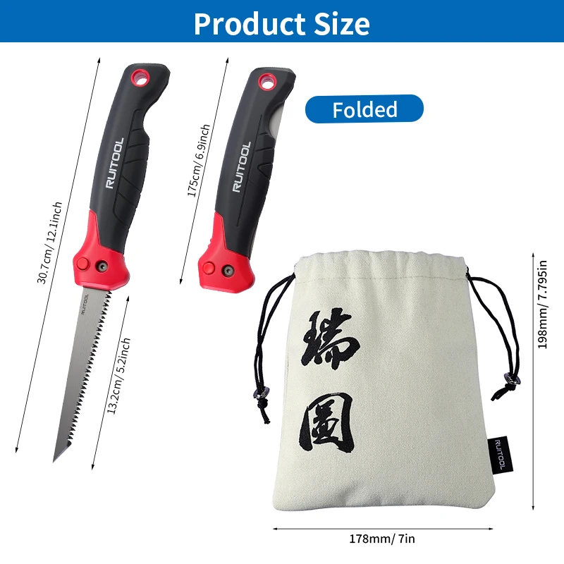 Folding Drywall Jab Saw 8 TPI Steel Blade with Triple Ground Teeth Ergonomic Handle for Wallboard Cutting with Storage Bag view 2