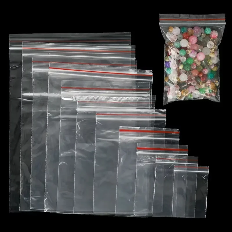 100/200/300 Stück kleine Plastiktüten mit Reißverschluss, wiederverschließbare transparente Tasche, Schuhtasche, Vakuumbeutel, transparente Polybeutel, Dicke 0,05 mm