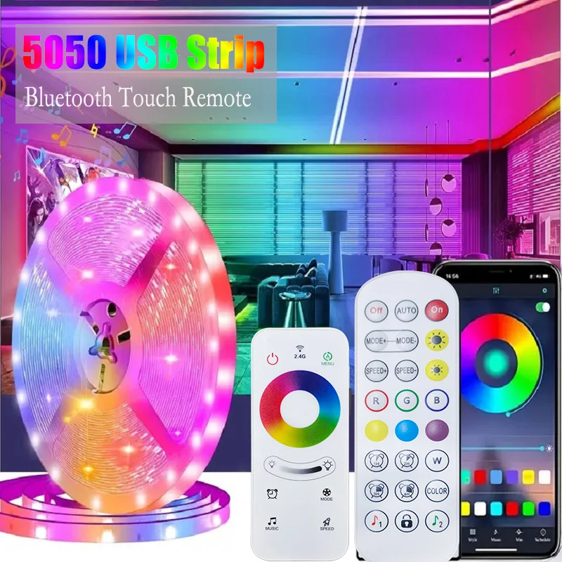 

USB светодиодные ленты RGB Подсветка ПК ТВ Сенсорное управление Поддержка приложения Tuya 5050 Синхронизация музыки Светодиодная лента Изменение цвета для игр на вечеринке