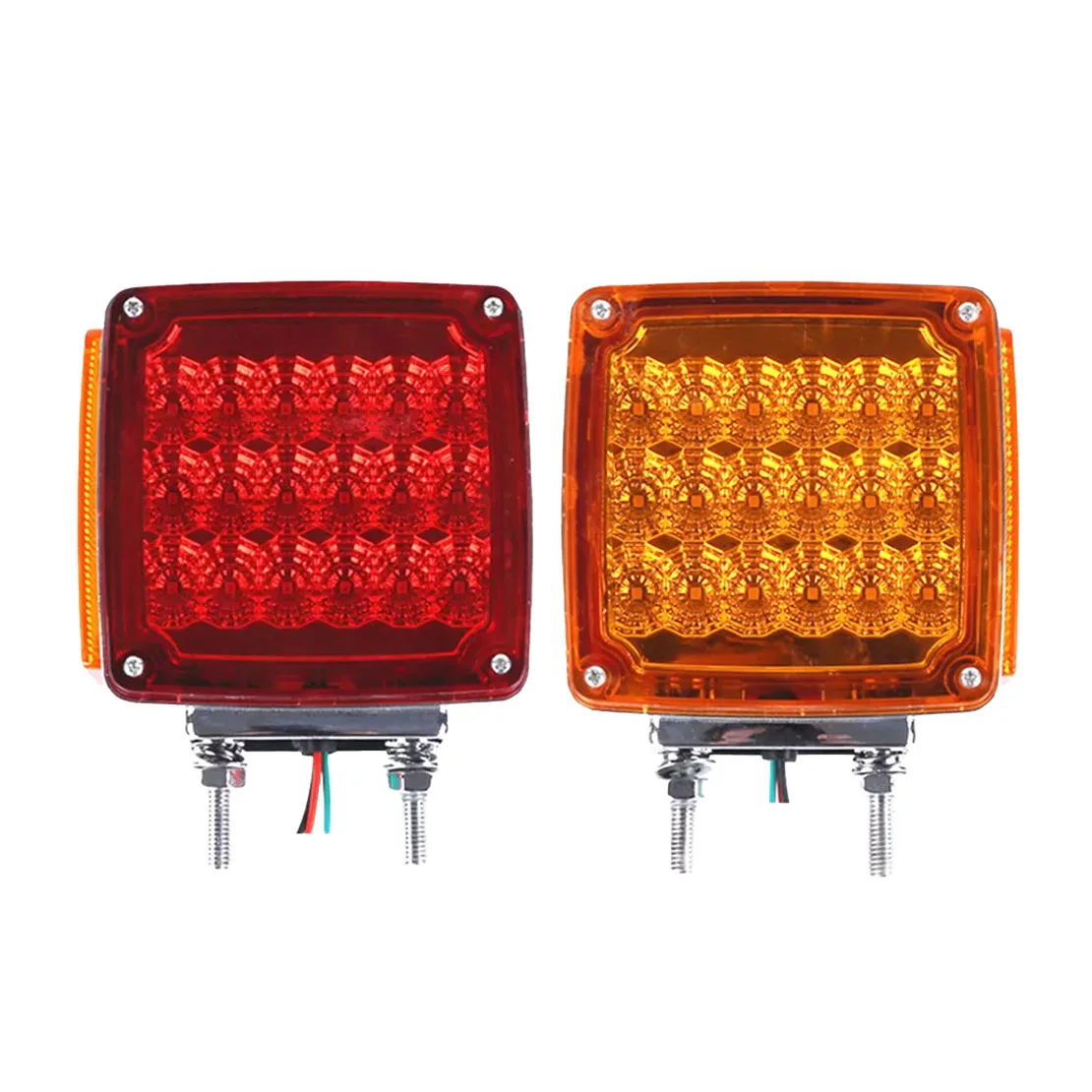 

Universal 1 Pair 12V 39LED Square Dual Face Stud Mount Pedestal Fender Turn Signal Marker Light for Trailer Tractor Bus Boat