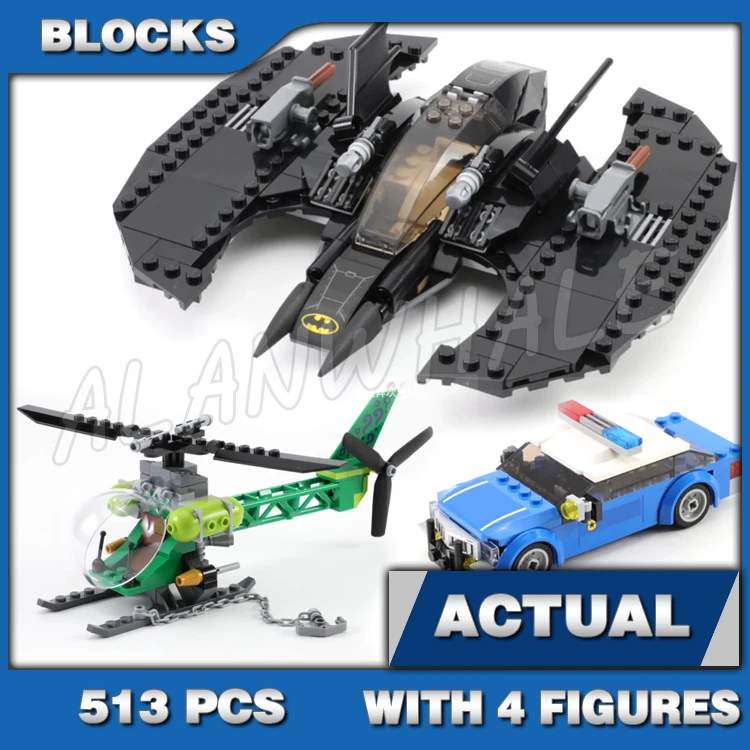 513pcs Super Fighter Batwing and The Riddler Heist spinning Rotor Helicopter Car 11352 Building Blocks Toy Compatible With Model