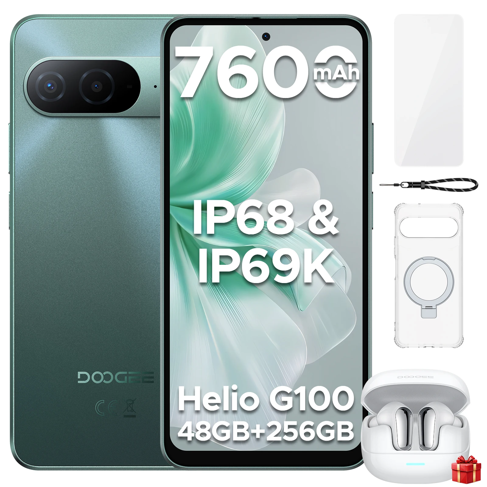 DOOGEE B10 Smartphone Android 16 48GB+256GB IP68 6,63” FHD 120Hz Display Helio G100 7600mAh Grote batterij 64MP Camera Mobiele telefoon