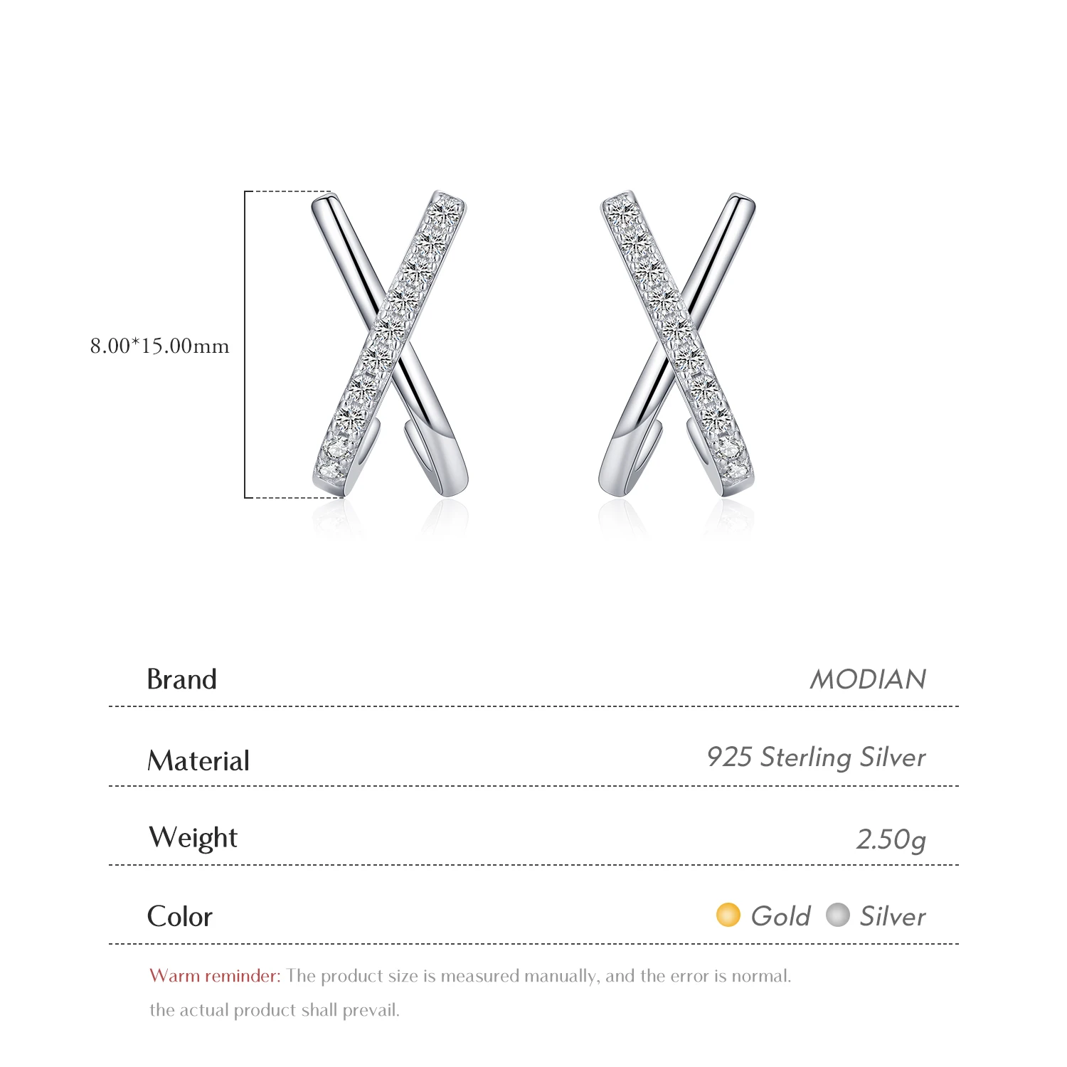 Modian 2026 New Design X Shape Fashion Earring 925 Sterling Silver Luxury Sparkling Stud Earrings For Women Girls Jewelry Arete