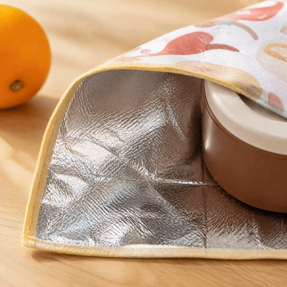 Foldable Lunch Box Wrapping Cloth Reusable with Aluminum Foil Lining Self-Adhesive Cloth Practical Eco-Friendly