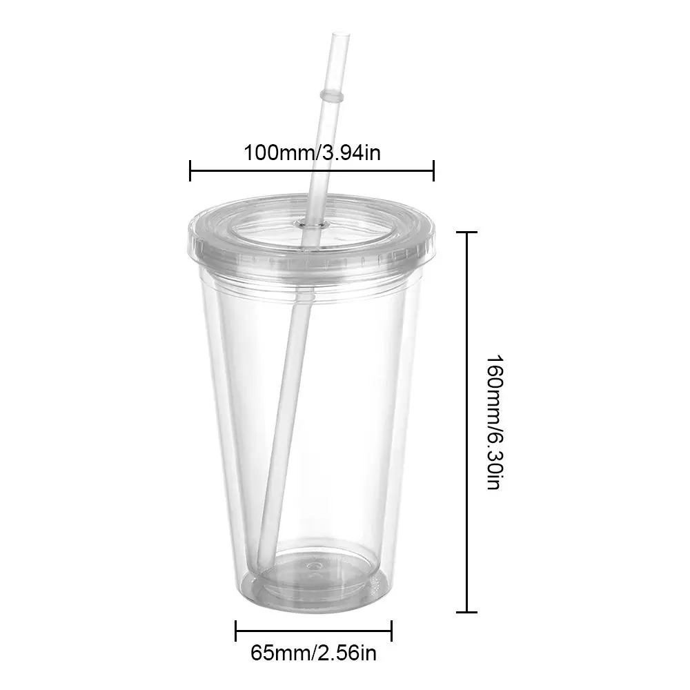 500ml Double-layer Plastic Portable Outdoor Reusable Drink Tea Milk Mug Water Bottle With Lid Straw Cup Drinking Cup