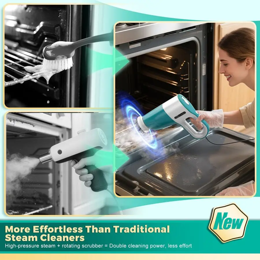 Steam Spin Scrubber, Steam Cleaning Brush with 11 Accessories, 2 Modes Electric Steam Scrubber, Detachable Long Handle, Power St