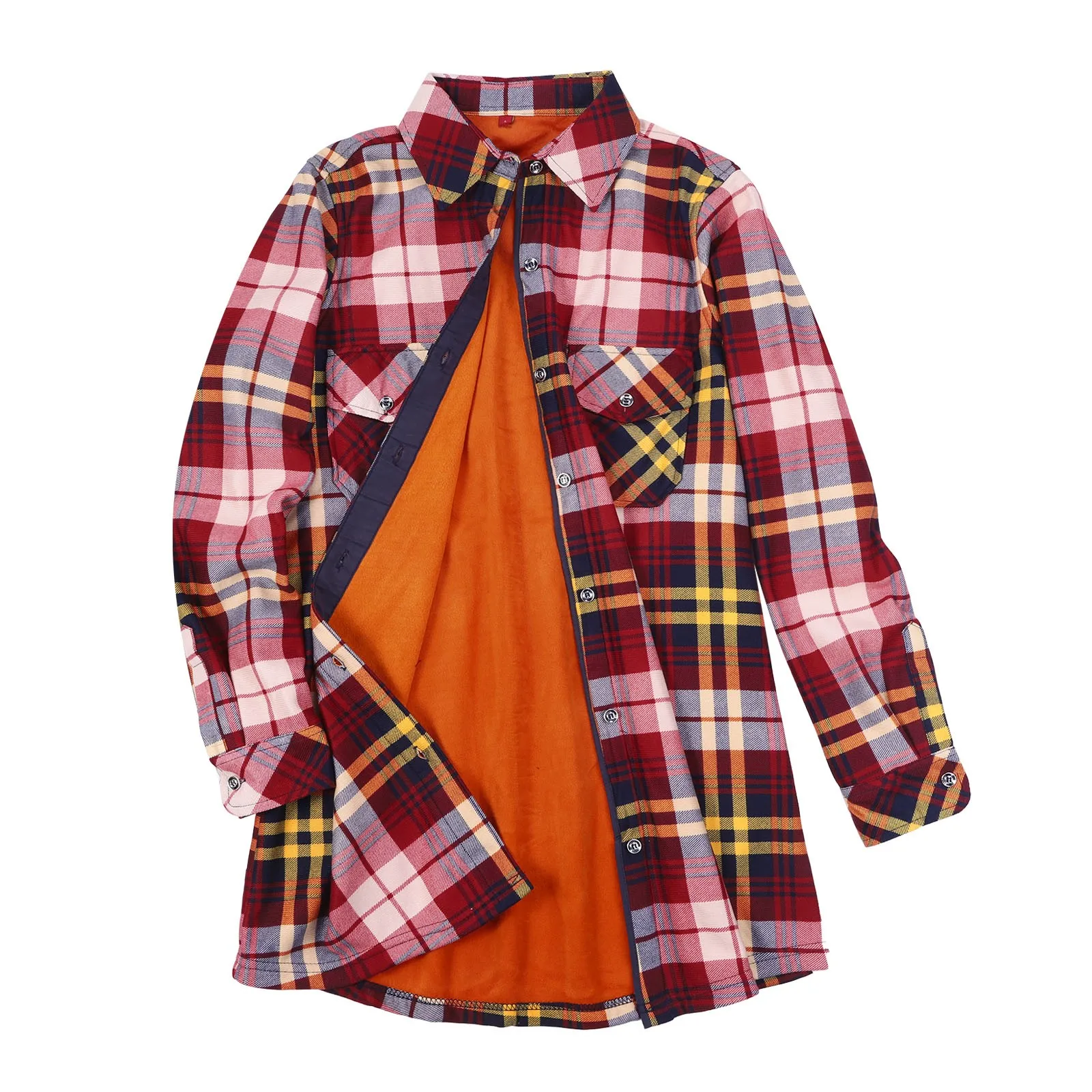 Women\'s Shirt Plaid Print Fleece Lined Jacket Button Pockets Harajuku Spring And Autumn Checkered Flannel Vintage Blouse Femme