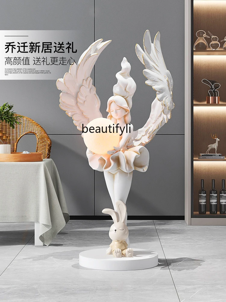 Cream Wind Angel Girl Large Floor Ornaments Home Decorations Living Room Sofa next to Ambience Light Housewarming Gift