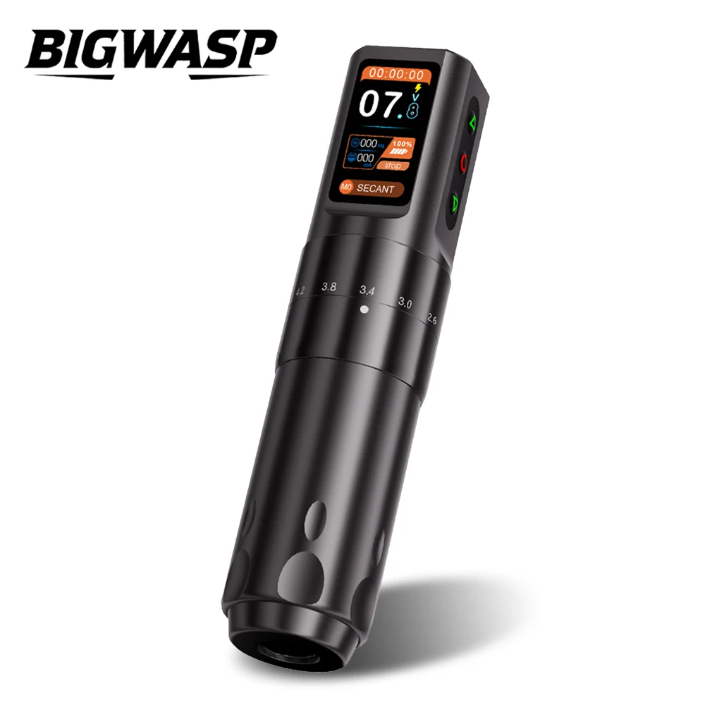 BIGWASP Wireless Tattoo Machine Rotary Pen Adjustable Stroke 2.0-4.2mm OLED Display 2000mAh Battery Coreless Motor Tattoo Pen