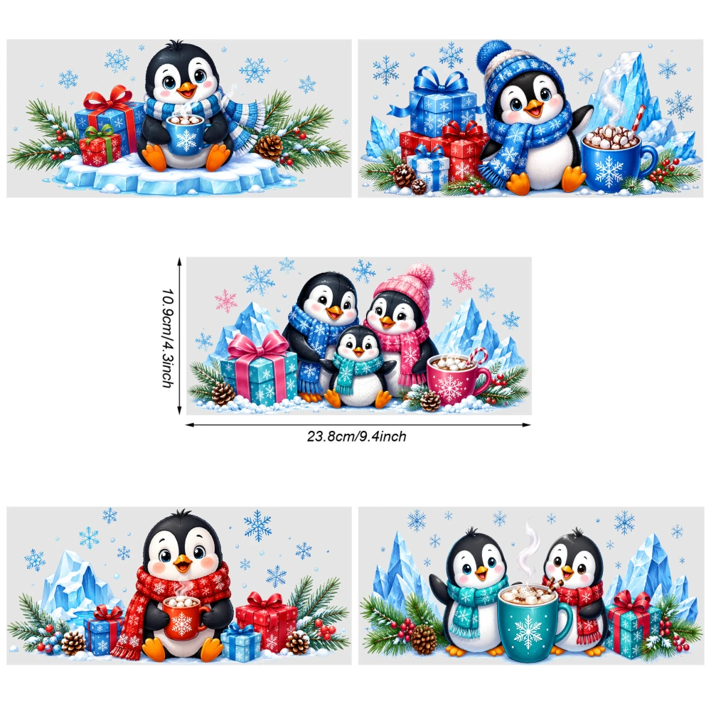 5 Sheets Cute Penguin Winter Scene UV DTF Stickers Waterproof Rub on Transfers UV DTF Stickers DIY Water Bottle Glass