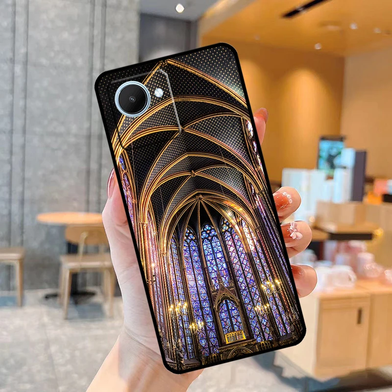 church gothic Sainte-Chapelle Stained Case For Realme C55 C33 C31 C35 C30 C11 C15 C25s C21Y GT Neo 5 3T 2T 8 9 10 11 Pro Plus