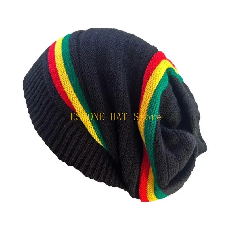 

49MF вязаная шапка унисекс с разноцветными полосками и морщинами, мягкая акриловая шапка ручной работы