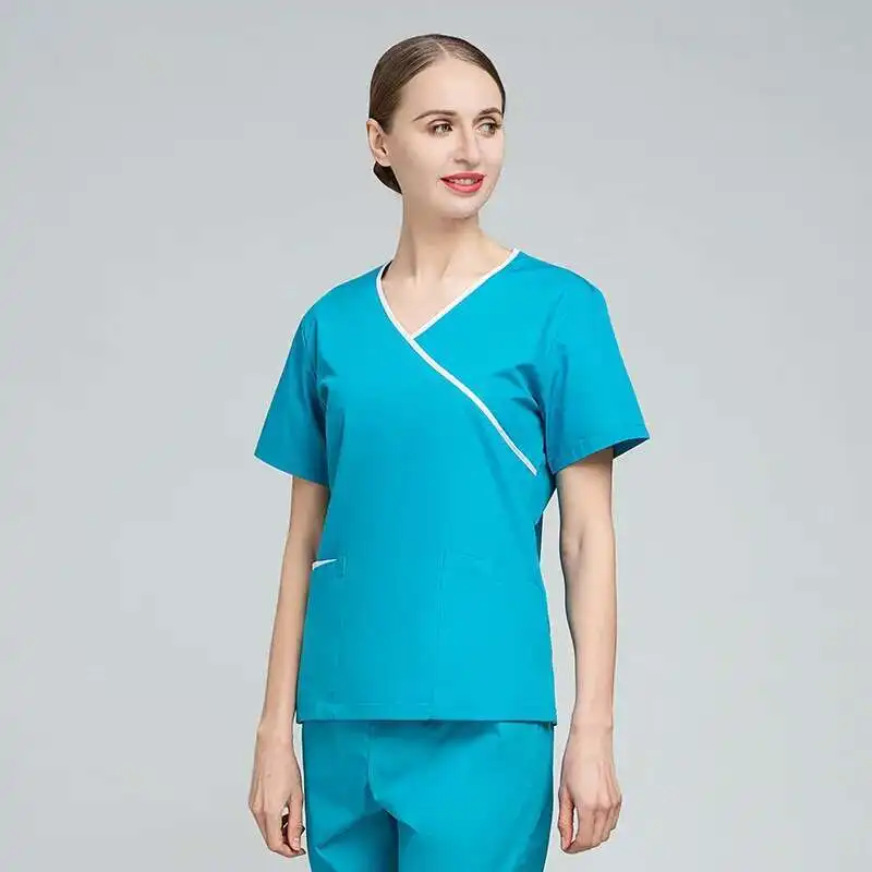 Dun polyester katoenen verpleegstersuniform zomer korte mouwen tandheelkundige en orale arts operatiekamer handwaspak splitset