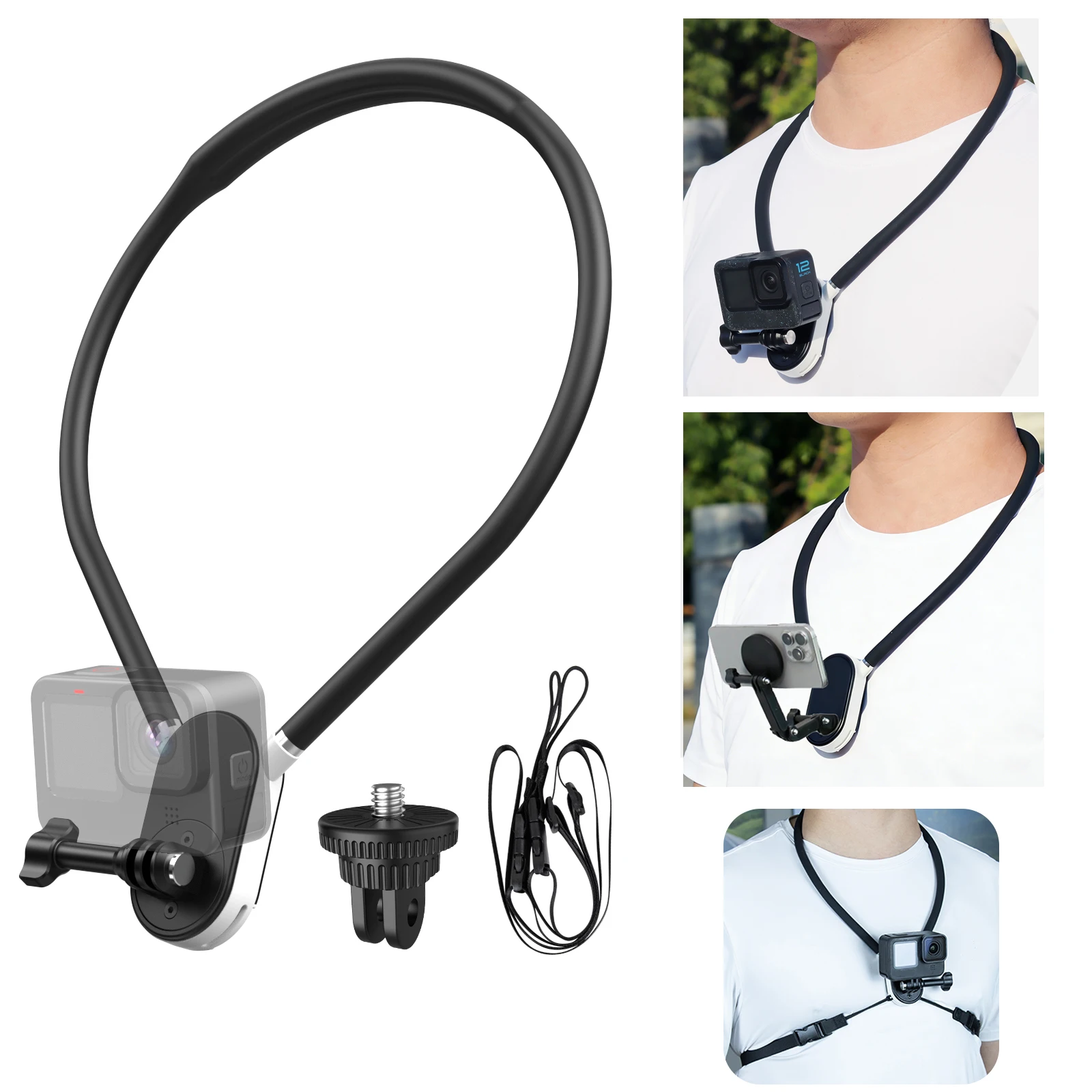 

POV Neck Mount for GoPro Hero Insta360 X5 X4 X3 DJI Action Camera Phone Holder First Person Vlog Live Streaming Chest Strap
